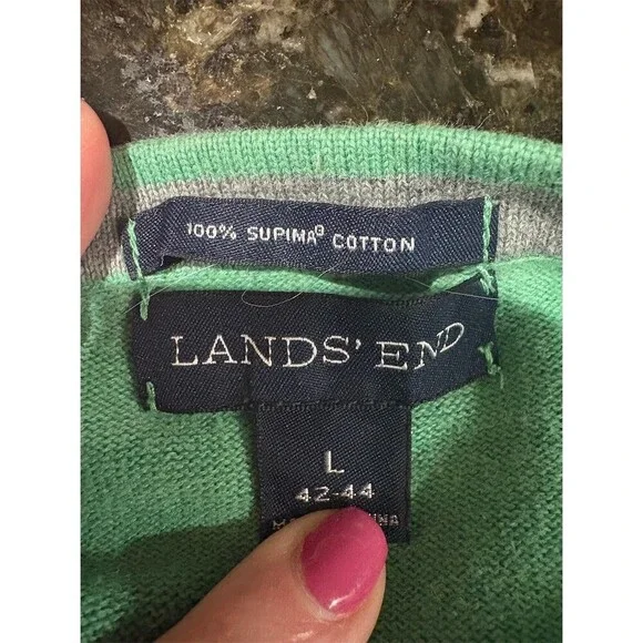 Lands’ End Sweater Mens Size L Green V-Neck Pullover Long Sleeve Knit - Picture 7 of 9